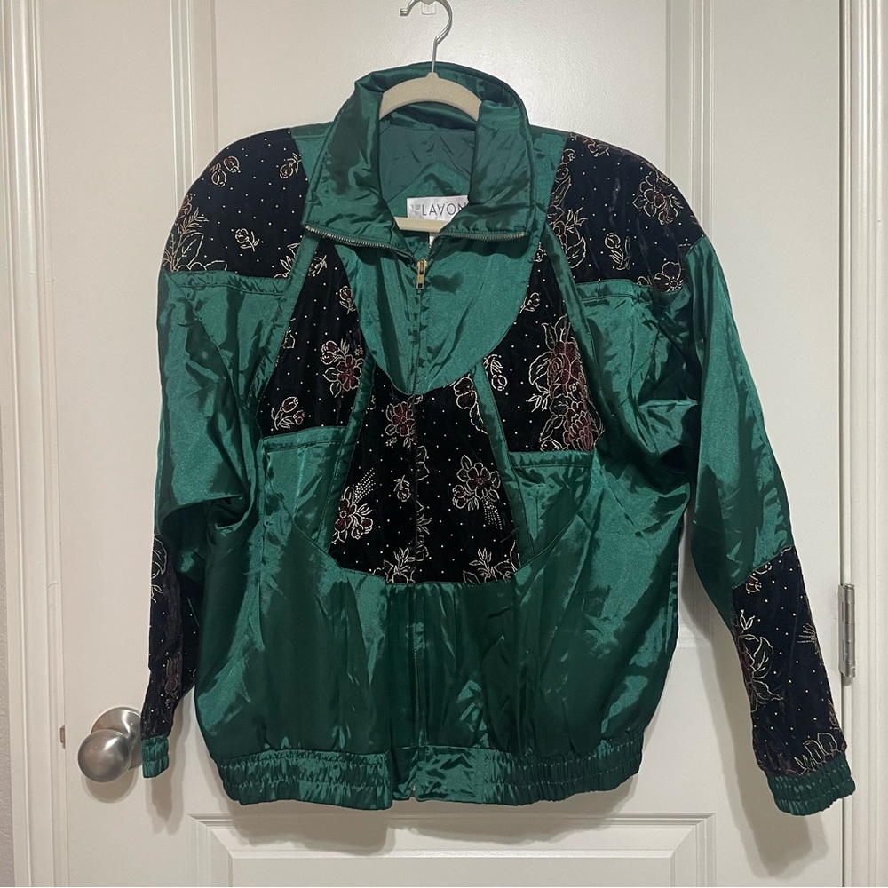 Vintage Lavon Emerald and Black Floral Ski Jacket